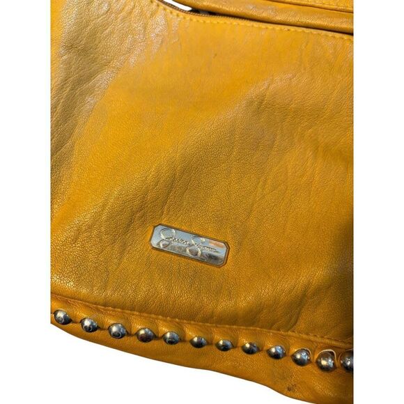 Jessica Simpson Yellow Leather Studded Shoulder Bag With Feather Charm - Picture 2 of 13